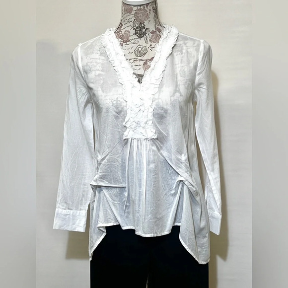 SUNDANCE White gauze ruffle front‎ V neck top size XSP - Picture 1 of 12